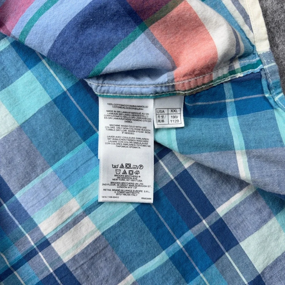 Brooks Brothers Shirt Mens XXL Blue Red Plaid Patchwork Short Sleeve Button Down - Picture 10 of 11